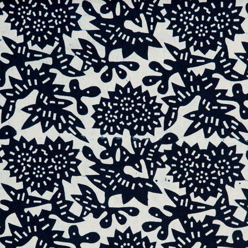 Flower Fabric - Natural Indigo