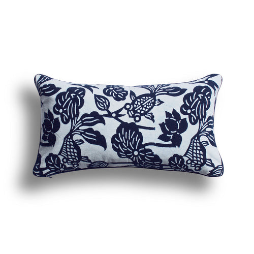 Indigo Fish Bowl Pillow, 10 x 18 in