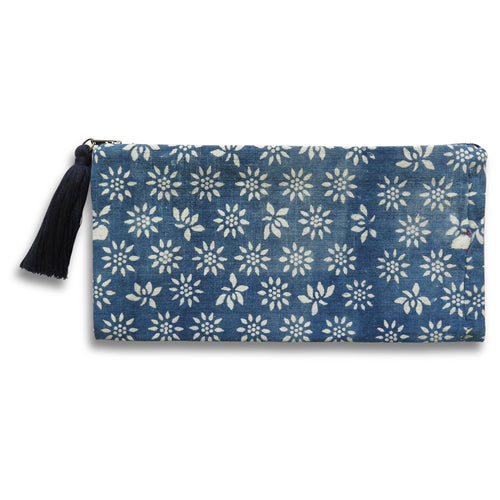 Vintage Indigo Daisy Pouch
